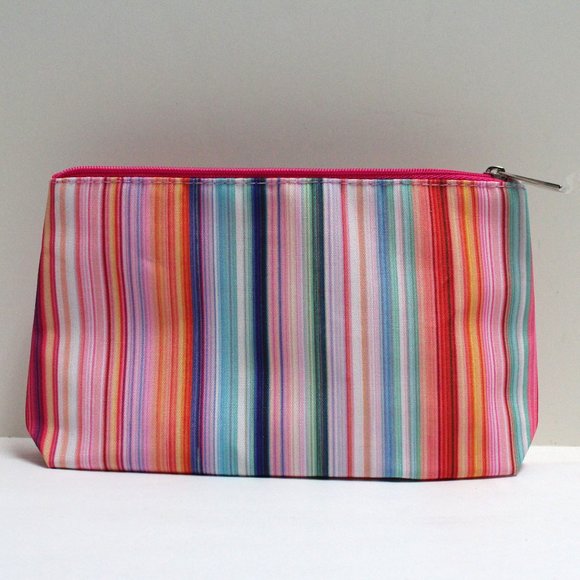 Clinique Makeup Accessory or Travel Bag - Vertical Stripes & Bright Pink Lining - Picture 2 of 13